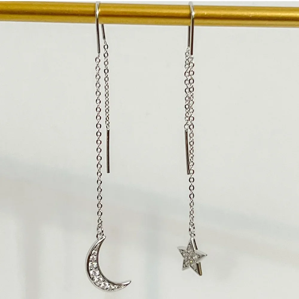 Crescent Moon & Star Drop Earrings, Night Sky Drop Earrings, Bridesmaid Jewelry - Picture 10 of 12